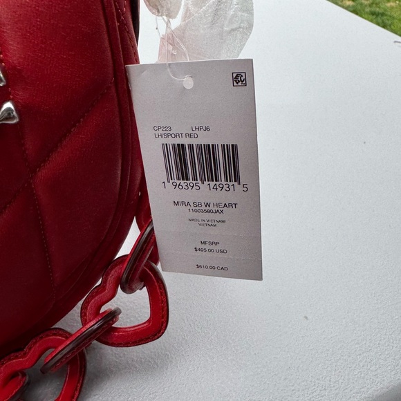 Coach NWT Red Quilted Mira Crescent Shoulder Bag with Heart Chain ❤️ - Picture 14 of 16
